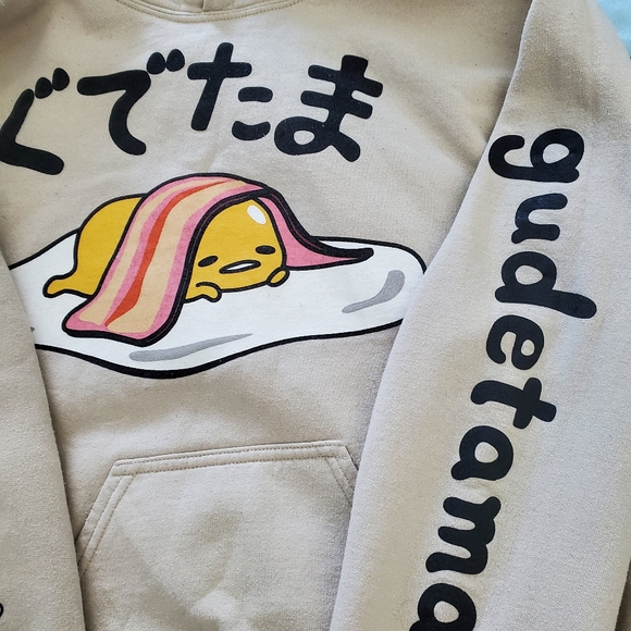 Sanrio Gudetama Unisex Hoodie Sweatshirt Sz Small The Lazy Egg Bacon Beige Tan‎ - Picture 4 of 10